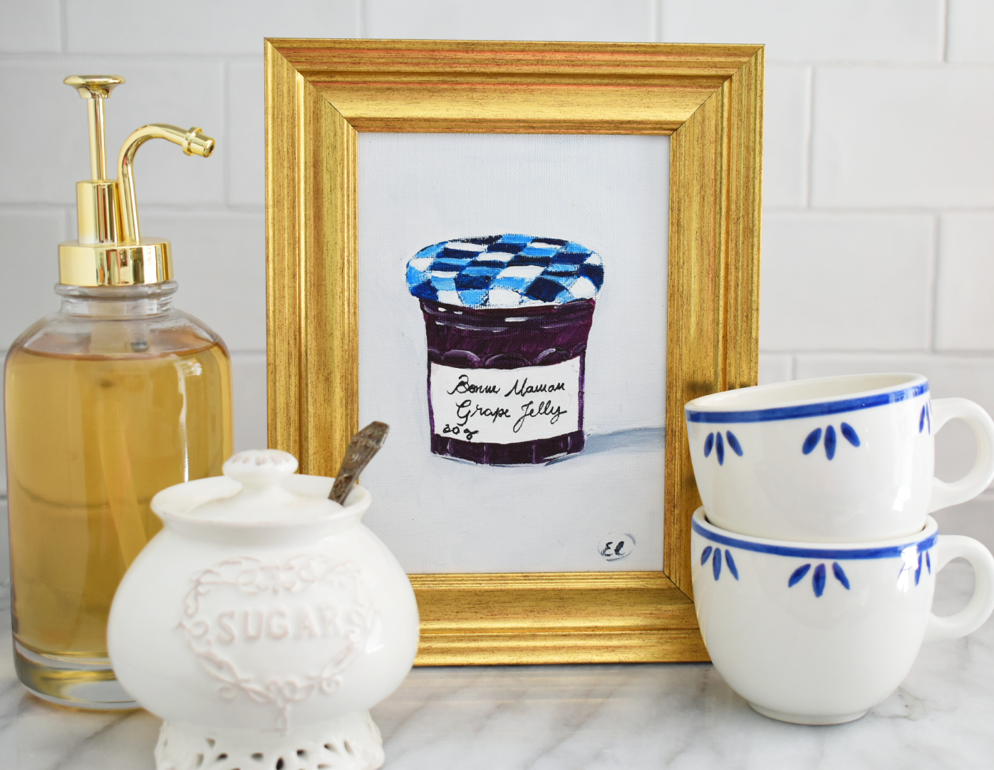 Bonne Maman Jam Jar Painting - 5x7 Artwork - French Kitchen Decor - Grape Jelly Jar - Grandmillennial Art Decor - Kitchen Painting