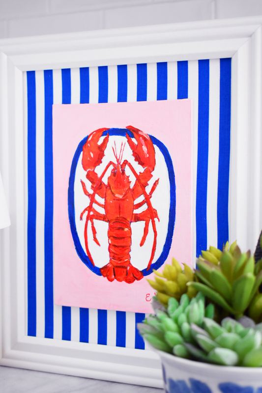 Framed Lobster Painting: Coastal Kitchen Art, Nantucket Decor