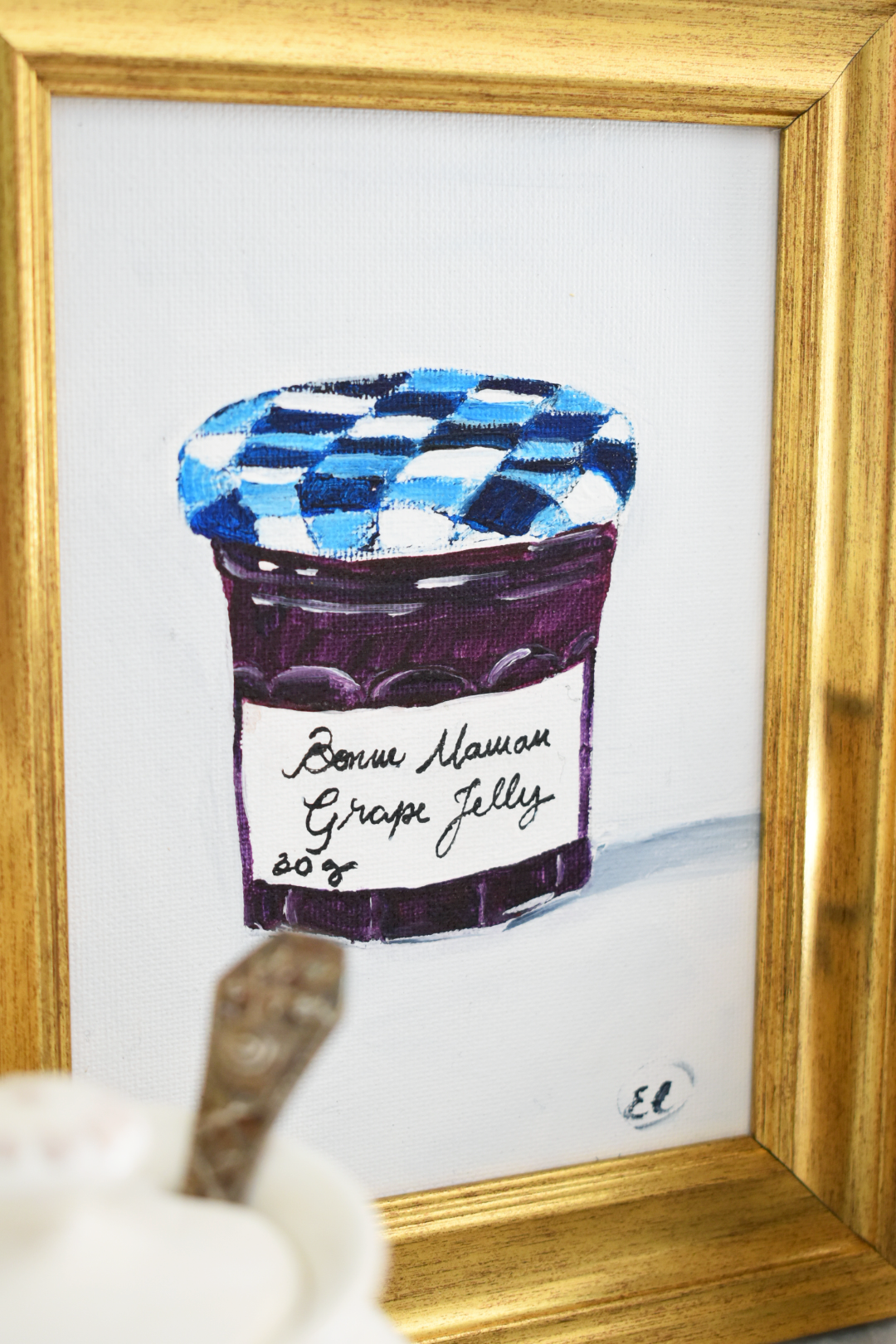 Bonne Maman Jam Jar Painting - 5x7 Artwork  - French Kitchen Decor - Grape Jelly Jar - Grandmillennial Art Decor - Kitchen Painting