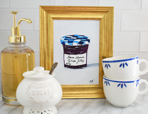 Bonne Maman Jam Jar Painting - 5x7 Artwork  - French Kitchen Decor - Grape Jelly Jar - Grandmillennial Art Decor - Kitchen Painting
