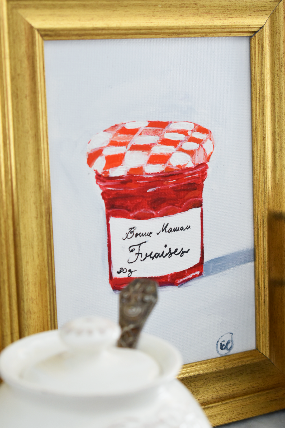 Bonne Maman Jam Painting - 5x7 Painting - Jam Jar  - French Kitchen Decor - Strawberry Jam - Grandmillennial Art Decor - Kitchen Painting