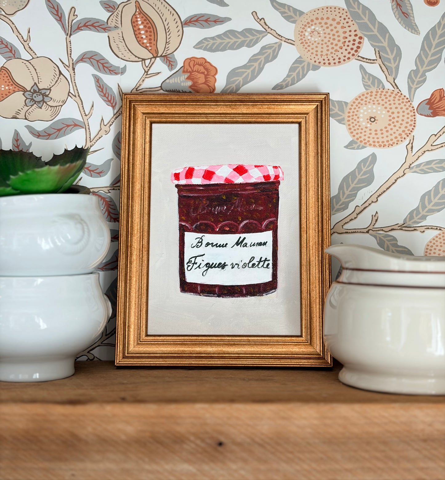 Bonne Maman Fig Jam Painting: French Kitchen Art, 5x7 Original Acrylic