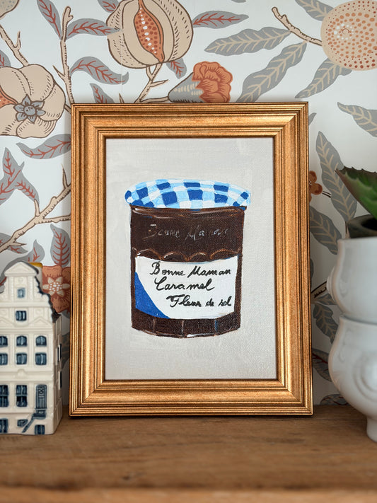 Bonne Maman Caramel Painting: French Kitchen Art, 5x7 Original Acrylic