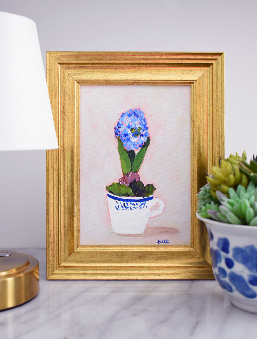 Cute Blue and white painting, Original Artwork, Blue Hyacinth Bulb Painting, Blue and White Decor, Cottagecore, Easter Decor, Spring Decor kkkk