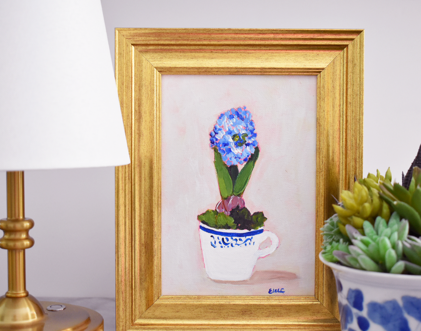 Cute Blue and white painting, Original Artwork, Blue Hyacinth Bulb Painting, Blue and White Decor, Cottagecore, Easter Decor, Spring Decor kkkk