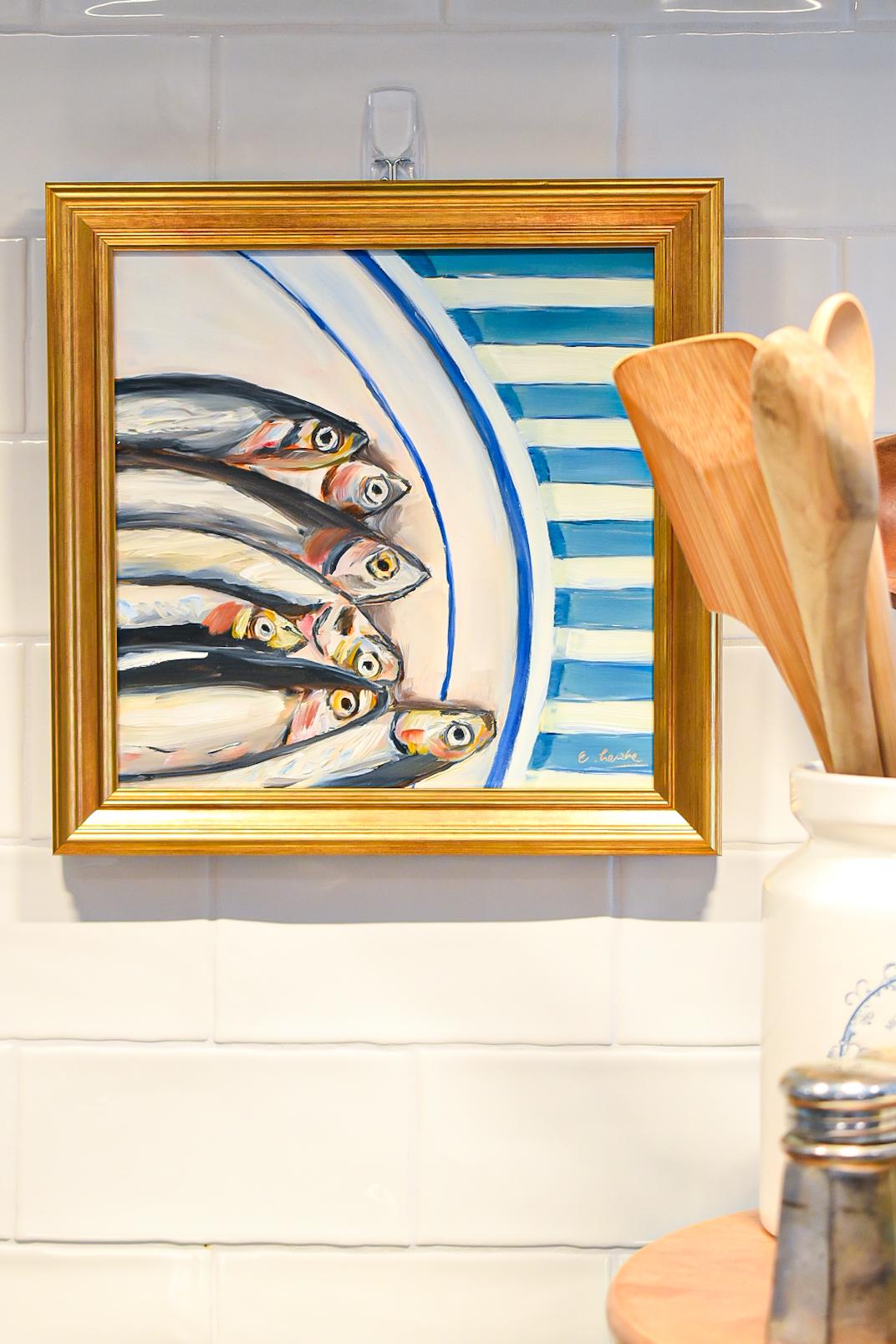 Sardines Original Oil Painting 8x8 Painting Sardines Fish Artwork Kitchen Decor Restaurant Decor Anchovy Art Decor Coastal Decor Beach Decor