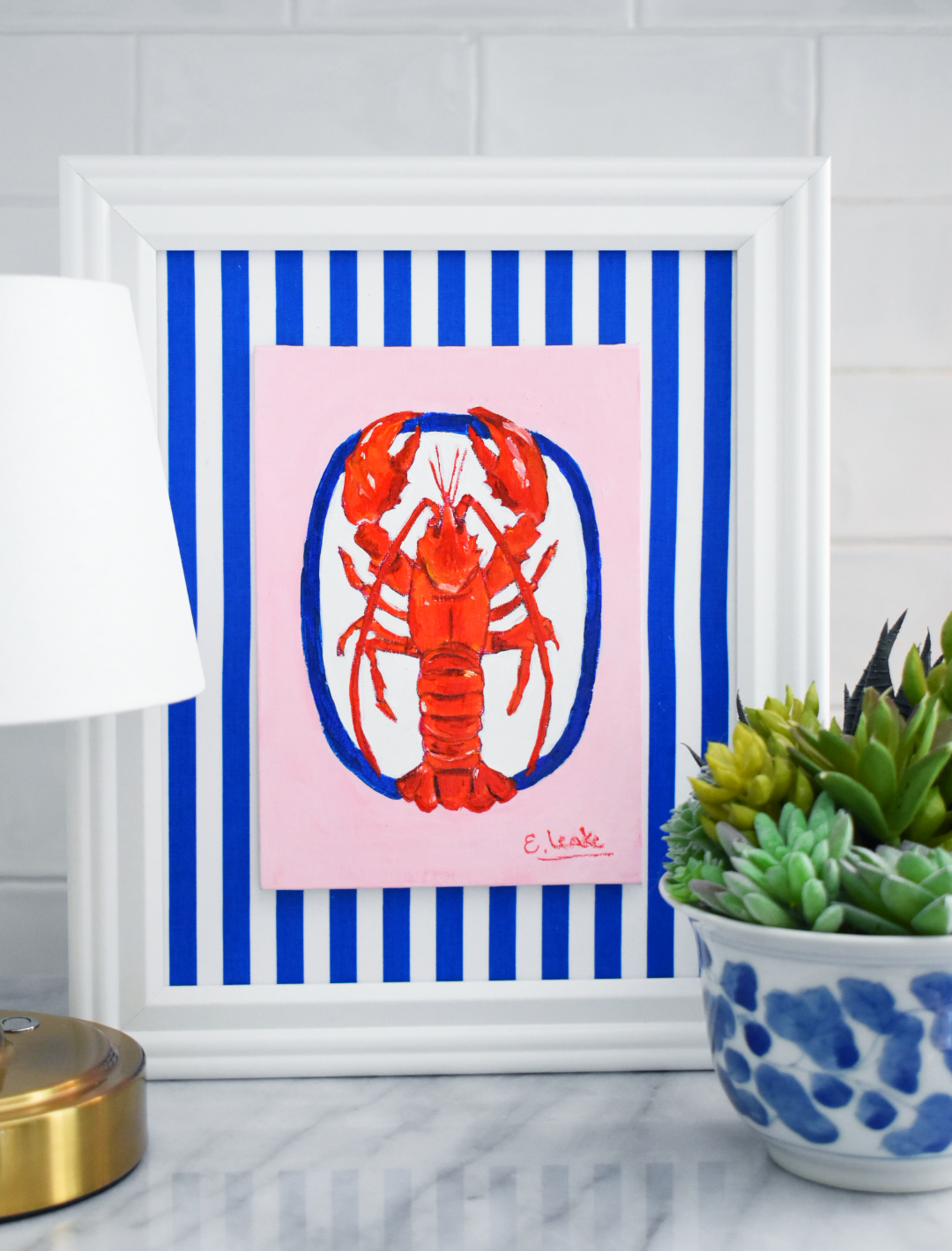 Framed Lobster Painting: Coastal Kitchen Art, Nantucket Decor